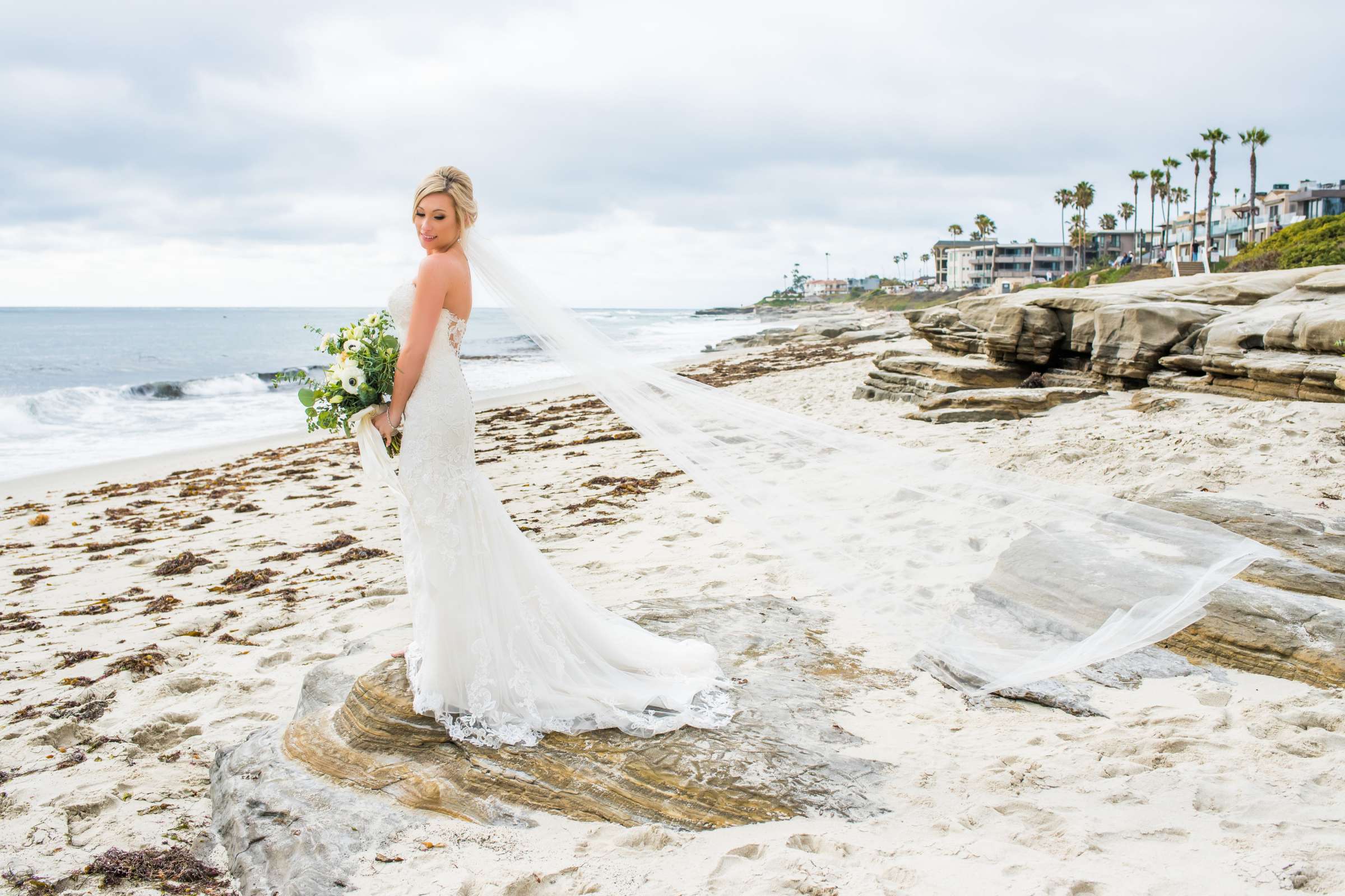 Bride at La Jolla Cove Rooftop Wedding, Kristen and Anthony Wedding Photo #6 by True Photography